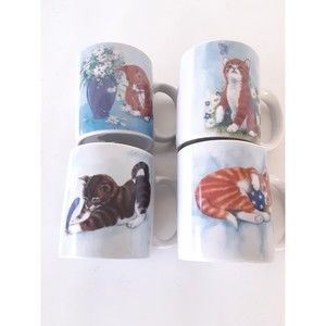 Vintage Set Of 4 Kitten Cat Coffee Tea Mugs